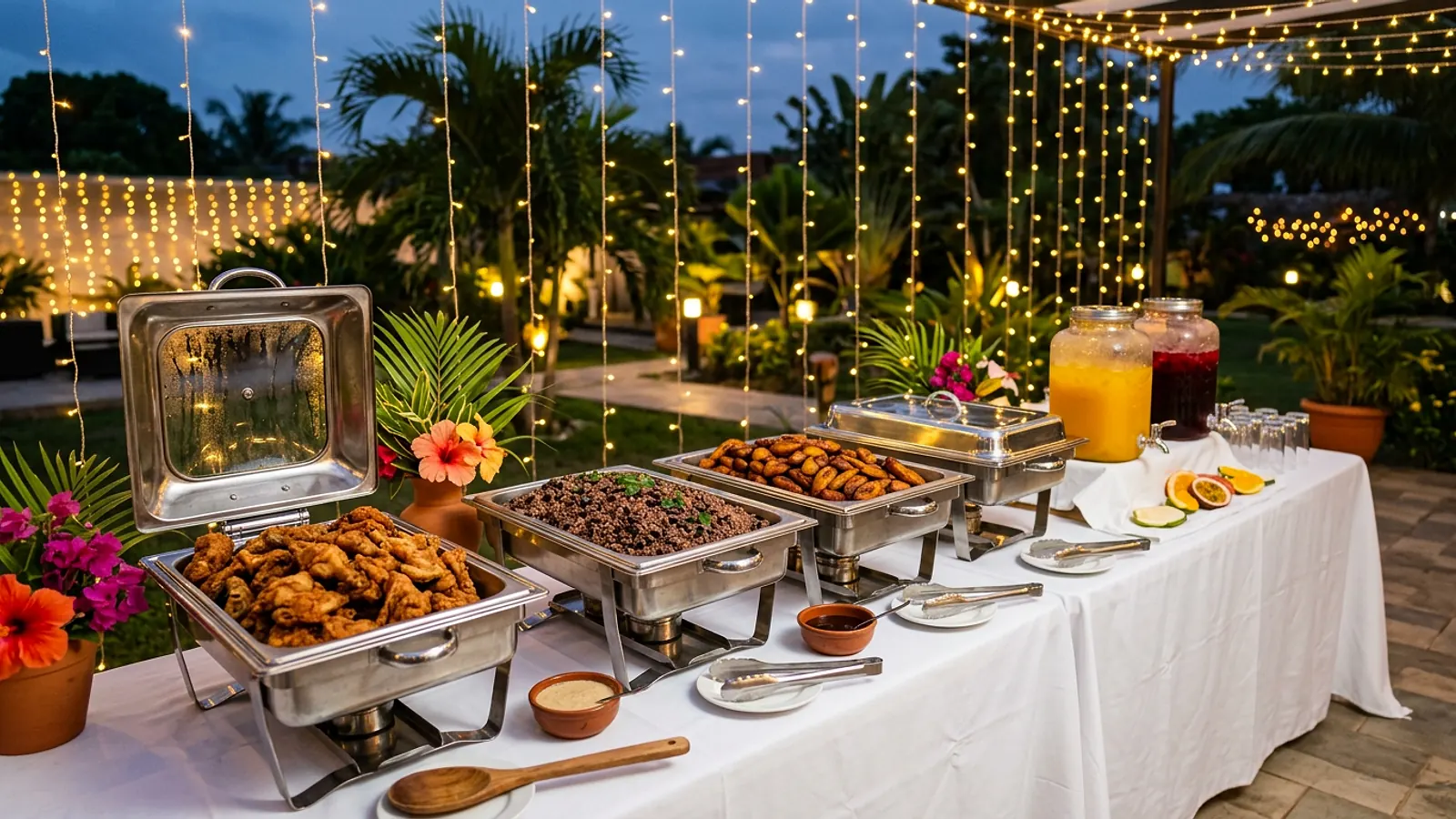 Buffet traiteur élégant dressé pour un événement à Cotonou